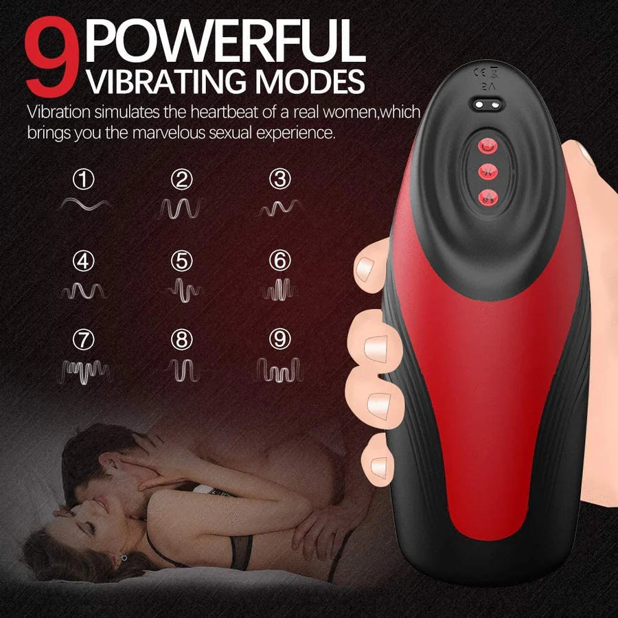 6 Powerful Pinch Sucking and 9 Vibrating Modes Male Masturbator Cup